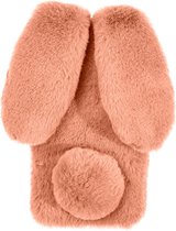 Casies Bunny telefoonhoesje - Apple iPhone X & Xs - Bruin - konijnen hoesje softcase - Pluche / Fluffy