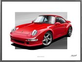 Automotive Mugs - Porsche 911 (993) Turbo - 40x30 cm - getekende poster - hoogwaardige print