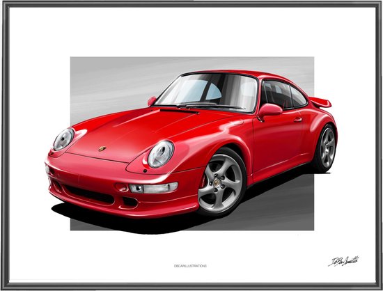 Automotive Mugs - Porsche 911 (993) Turbo - 40x30 cm - getekende poster - hoogwaardige print