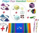 Pop It Luxe Fidget Toy Pakket - Fidget Cube -2x Octopus 20CM Mood Knuffel - Bean Popper - Rainbow 3Dubbelsteen Game - Fidget Spinner Pen - Kerstpakket - Pop It Fidget Toy Goedkoop