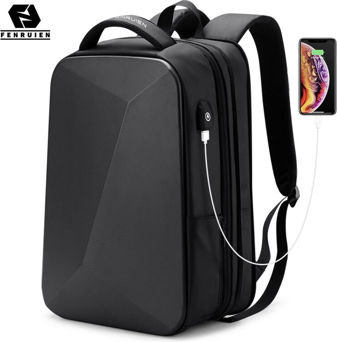Fenruien Expansion Backpack - Rugzak - Anti-diefstal - Waterbestendig - USB - 15.6 inch Laptoptas - Zwart