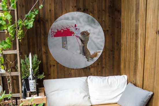 Garden Circle Squirrel - Boîte aux Lettres - Neige - Hiver - 90x90 cm - Affiche Ronde de Jardin - Extérieur