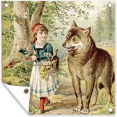 Posters de jardin Loup - Petit Chaperon Rouge - Forêt - 50x50 cm - Toile jardin - Affiche extérieure
