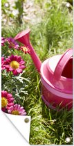 Wanddecoratie buiten Bloemen - Gieter - Roze - 80x160 cm - Tuindoek - Buitenposter
