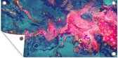 Tuinposter Marmer - Verf - Roze - Blauw - 80x40 cm - Wanddecoratie Buiten - Tuinposter - Tuindoek - Schuttingposter - Tuinschilderij
