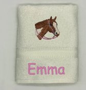 Handdoek met paardenhoofd en naam 50 x 100 cm
