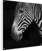 Artaza Glasschilderij - Zebra Kop Vanaf De Zijkant - Zwart Wit - 50x50 - Plexiglas Schilderij - Foto op Glas