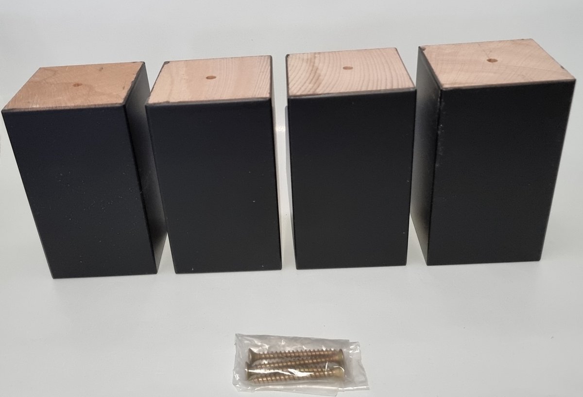 Set van 4 stuks houten meubelpoten Zwart beuken 12 cm hoogte 7x7 cm met schroeven Boxspring bedden banken