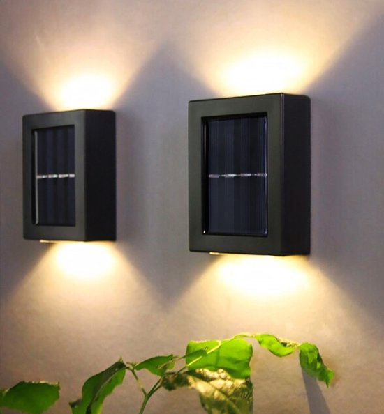 2x Wandlamp Buiten - Tuinverlichting op Zonne-Energie - Solar - Tweezijdig Oplichtend - Mat zwart