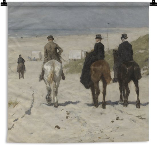 Wandkleed - Wanddoek - Morgenrit langs het strand - Schilderij van Anton Mauve - 90x90 cm - Wandtapijt