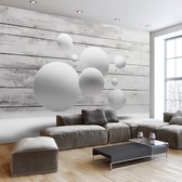 Zelfklevend fotobehang - Ballen op Houten achtergrond, wit/grijs, premium Print