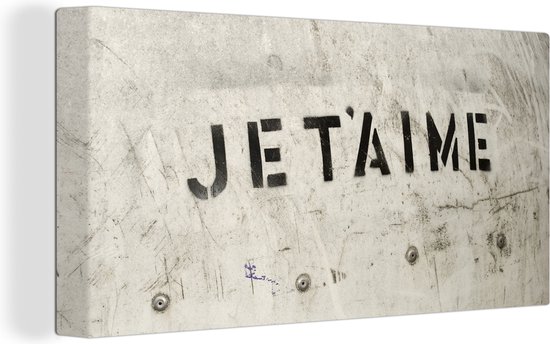 Canvas Schilderij Quotes - Je t'aime - Ik hou van jou - Frans - Liefde - 40x20 cm - Wanddecoratie