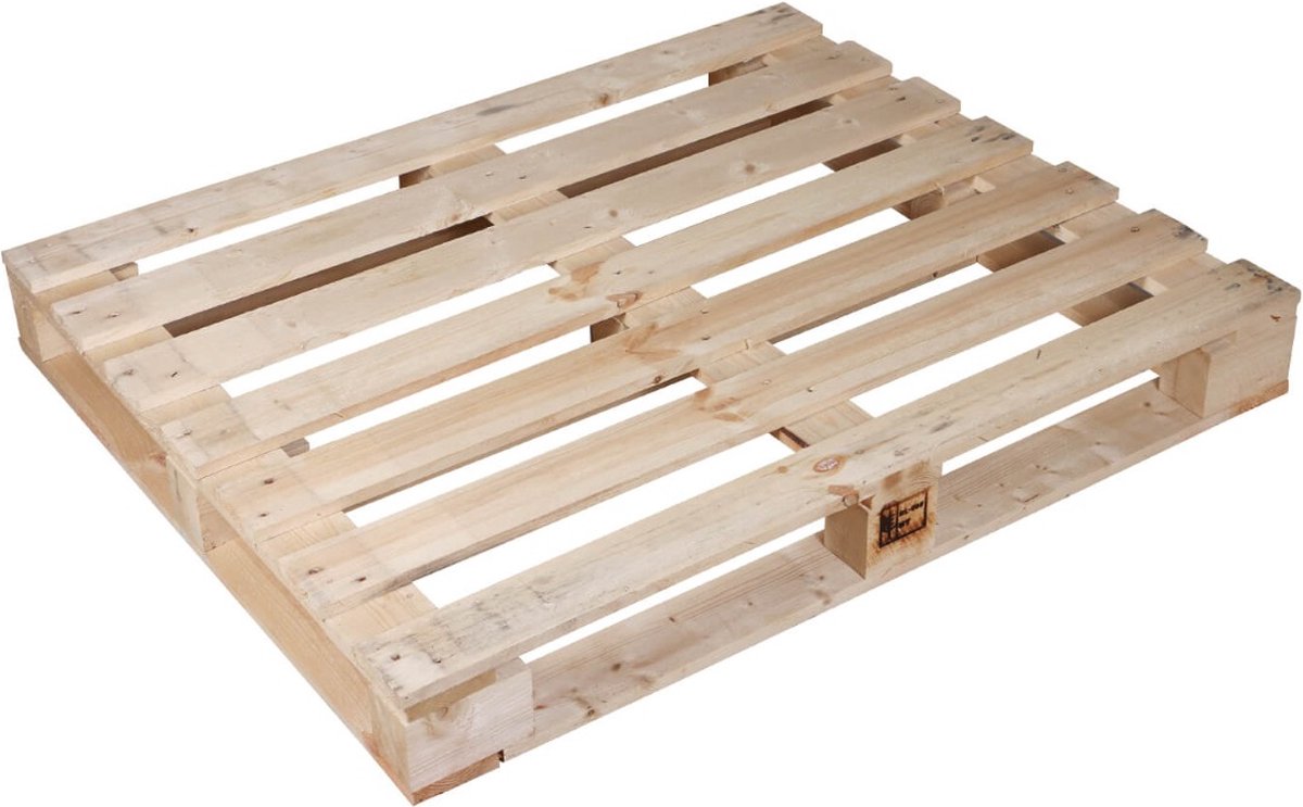 Pallet 100 x 120 cm Nieuw 7 Deklatten 1.250 kg HT ISPM15 Houten Klos