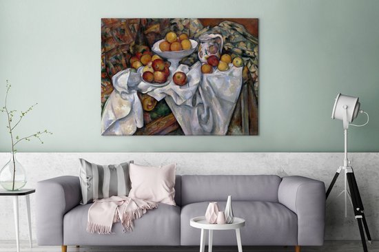 Canvas Schilderij Stilleven met appels en sinaasappels - Schilderij van Paul Cézanne - 120x90 cm - Wanddecoratie