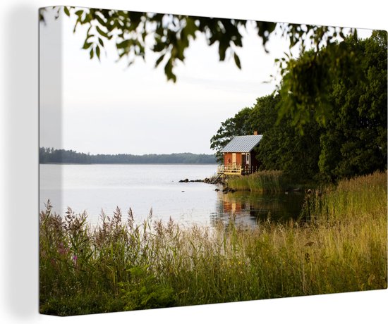 Foto: Canvas schilderij sauna bij de zee in finland in scandinavi 30x20 cm wanddecoratie