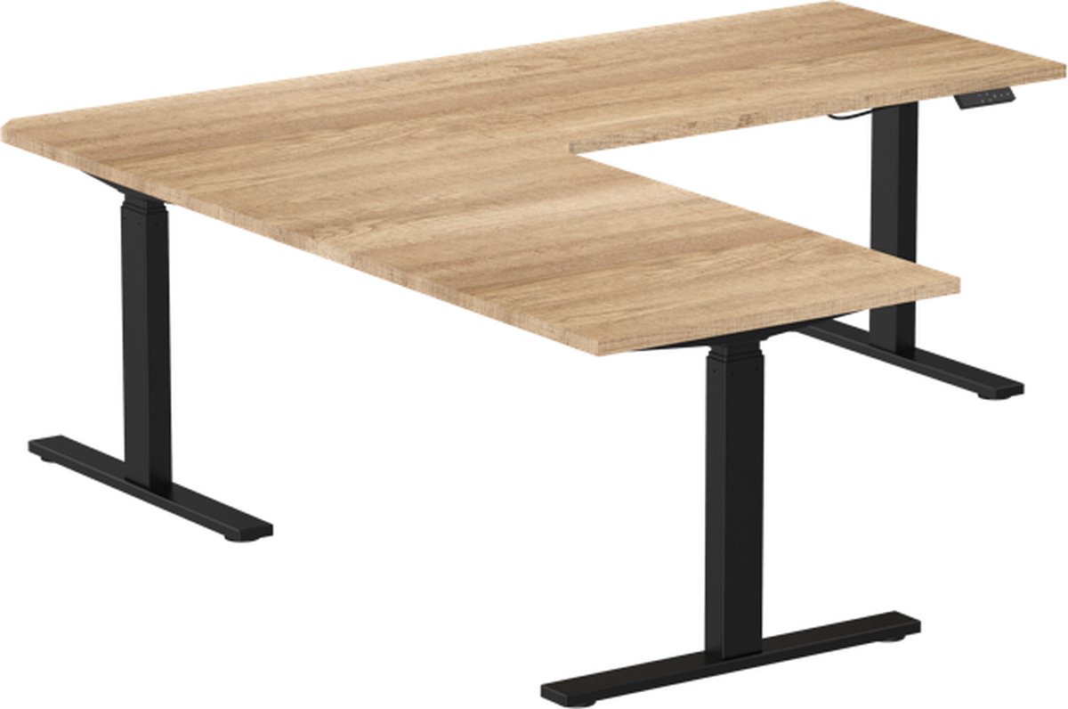 Zit sta bureau elektrisch verstelbaar hoekbureau | 180x180x70 cm | frame zwart - blad grijs eiken | Memory bediening