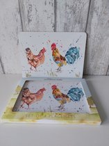 Placemats 4 stuks harde placemat kurk "Rooster" haan 22x29 cm