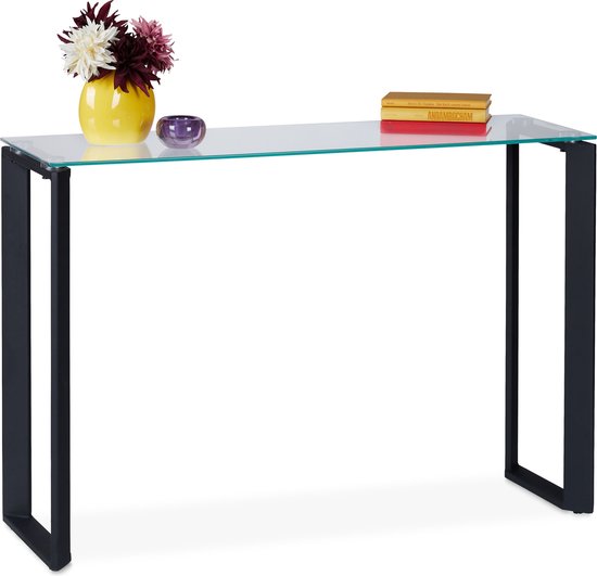 Relaxdays Table murale en verre - table d'entrée - table d'appoint étroite - table d'appoint en métal - noir