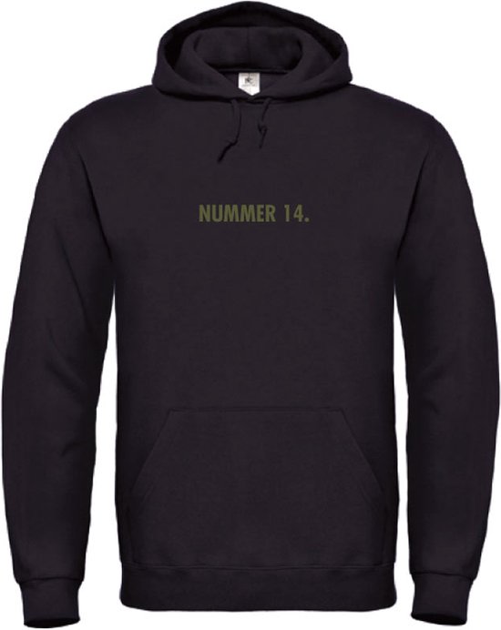 Hoodie Zwart XL - nummer 14 - olijfgroen - soBAD. - hoodie unisex - hoodie man - hoodie vrouw - kleding - voetbalheld - legende - voetbal