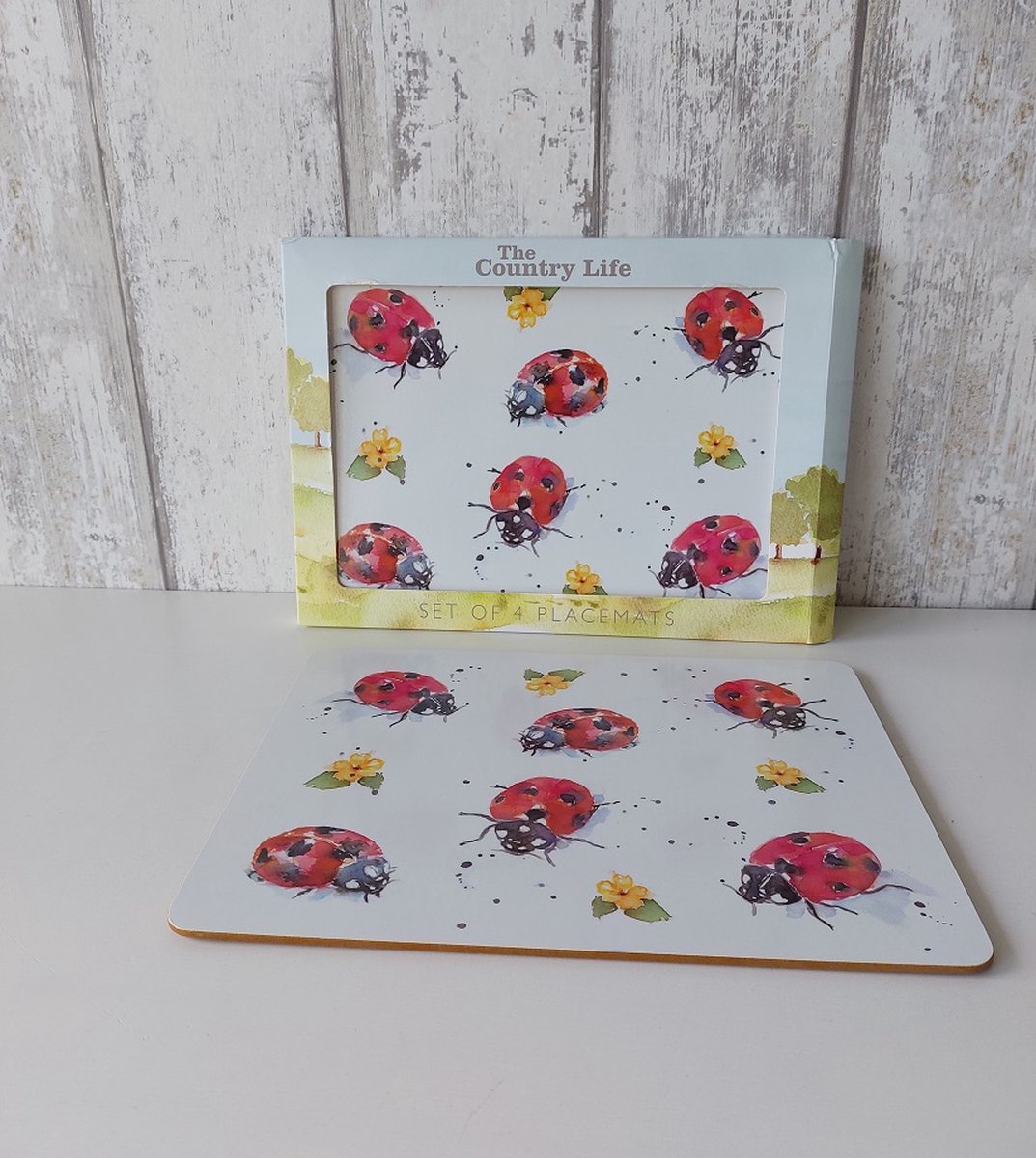 Placemats set van 4 stuks harde placemat kurk "Ladybirds