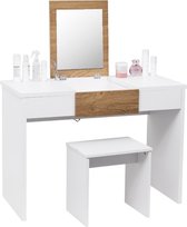 Kamyra® Houten Kaptafel met Spiegel en Kruk - Multifunctionele Make-Up Tafel & Bureau - Voor Volwassenen & Kinderen - Wit - 100x47,5x72