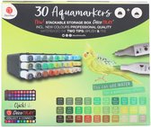Decotime Twinmarkers 30 Stuks Waterstiften Voor Professioneel Gebruik - Met Nieuwe Kleuren - Kleur op Nummer - Handlettering - Kleurstiften - Groen Tonen
