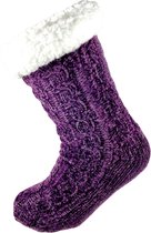 Huissokken Anti Slip Dames Plum Kleur - Extra Warme Sokken - ABS Anti Slip Sokken - Huissokken - Dikke Sokken - Bedsokken - Thermische Sokken - Zachte Fluffy Sokken - Kabel Look -