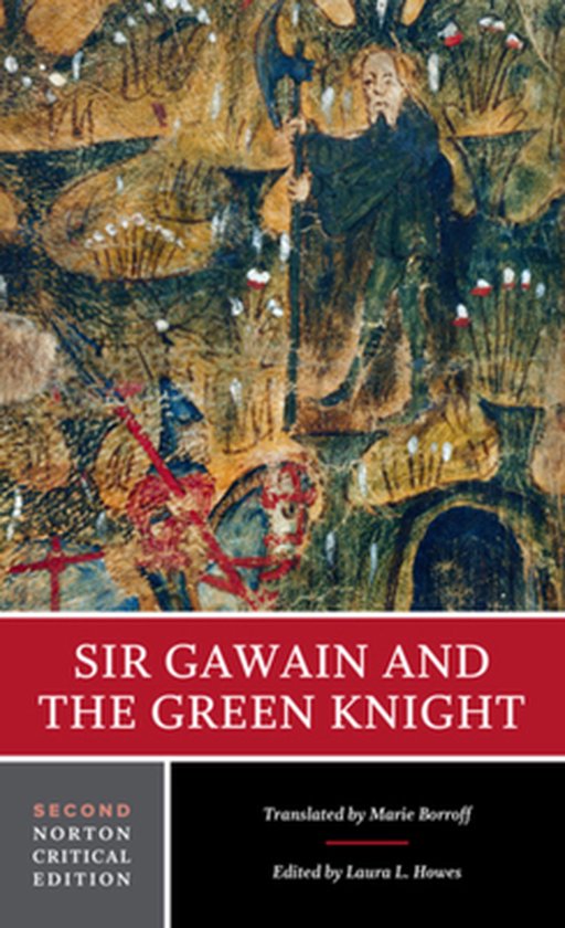 Couverture du livre Sir Gawain and the Green Knight, avec une peinture d'un chevalier vert tenant une hache de combat.