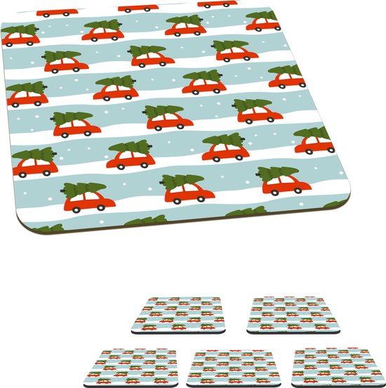 Sous- Sous-verres - Noël - Sapin de Noël - Neige - 10x10 cm - 6 pièces