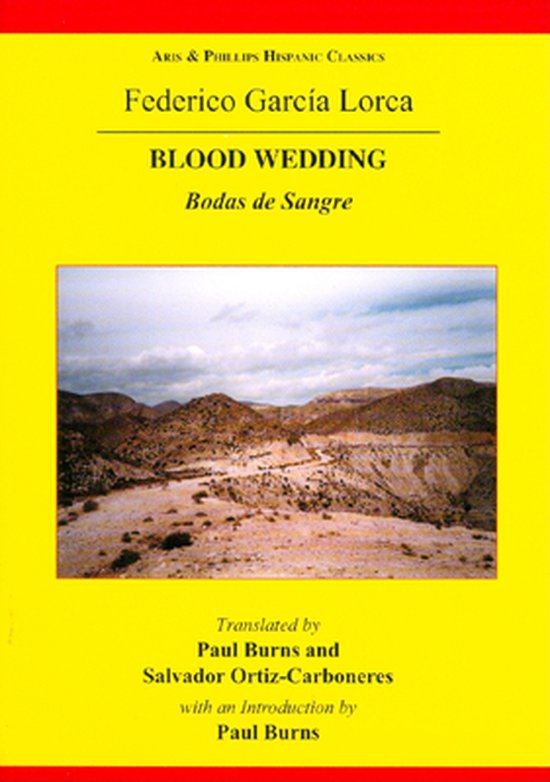 Livre 'Blood Wedding' de Federico García Lorca, avec une photo de paysage montagneux.