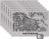 Placemat - Placemats kunststof - Kaart - Amsterdam - Nederland - 45x30 cm - 6 stuks - Hittebestendig - Anti-Slip - Onderlegger - Afneembaar