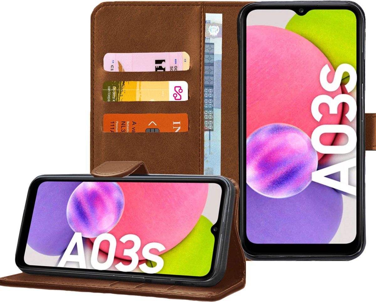 Hoesje geschikt voor Samsung Galaxy A03s - Bookcase Portemonnee Hoes Bruin