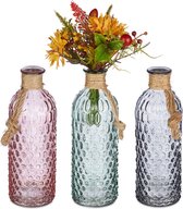 Relaxdays Decoratieve fles - set van 3 - vaas - flesvormig - woondecoratie - van glas