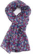 MGO Sjaal Leafy - Shawl gekleurde blaadjes print - Zomer omslagdoek - Stola - Blauw Wit Roze