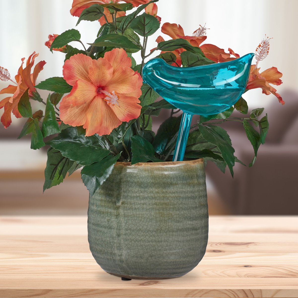 Relaxdays waterdruppelaar glas, set van 2, voor bloempotten, kantoor, vakantie, waterbol kamerplant, 9 cm, rood