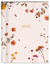 Flowers zakagenda 2022 - iets groter dan een A6 formaat zakagenda - verborgen ringband - binnenzijde 7 dagen 2 pagina planner - (12x16cm) met gedroogde bloemen, zacht roze design