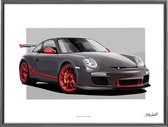 Automotive Mugs - Porsche 911 GT3 RS - 40x30 cm - getekende poster - hoogwaardige print