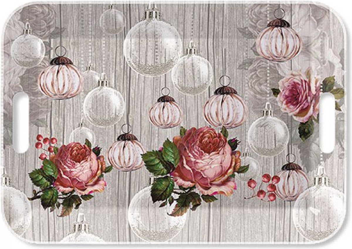 Ambiente Tray Melamine 33x47cm Roses And Baubles