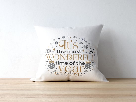 Sierkussen - Kerst Kussen Met Tekst: Its The Most Wonderful Time Of The Year (snowflakes) | Kerst Decoratie | Kerst Versiering | Grappige Cadeaus | Geschenk | Sierkussen