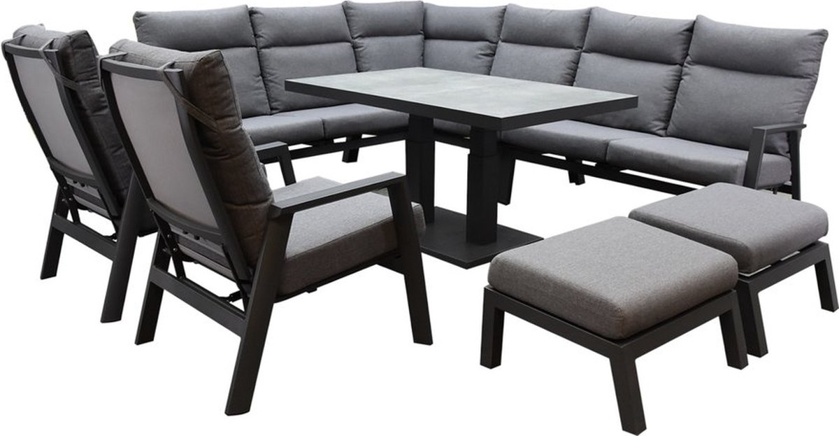 Pacific hoek dining loungeset 9 delig aluminium verstelbaar