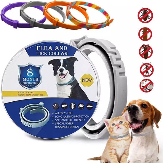 RMtrade Vlooienband - beschermingsmiddel - 8 Maanden Bescherming - Alle Honden - Anti Vlooien en Teken middel - 62 cm - grijs