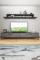 Wood House TV Meubel Sinetra - Tv-kast - Tv Lowboard - Tv-tafel - Tv Meubels - Hout en Metaal - Design - Zwart - Marmer Look - 120x30x45 cm