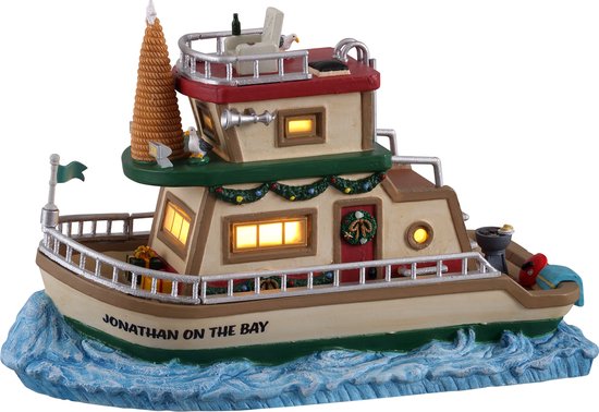 Foto: Lemax jonathan s houseboat on the bay b o led kersthuisjes kerstdorpen