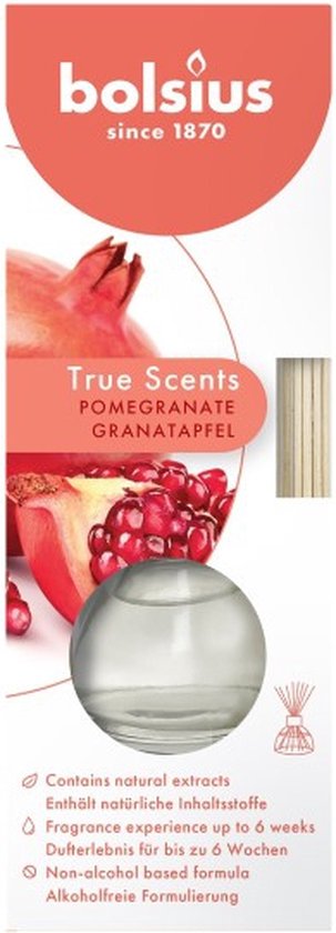 6 pièces Bolsius bâtons de parfum grenade - diffuseurs d'arômes de grenade 45 ml True Scents