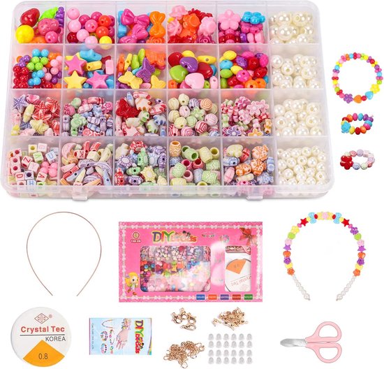 Perles pour Kinder - Set de Perles pour la fabrication de Bijoux - Ensemble  de perles
