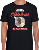 Paus Franciscus Merry Christmas sinners fout Kerst shirt - zwart - heren - Kerst  t-shirt / Kerst outfit M