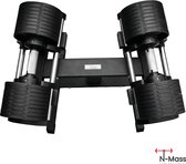 N-Mass Pro-Flex Power Set - Verstelbare Dumbbell Set Inclusief Power Rack - 2 t/m 20 kg - Fitness gewichten van hoogwaardig gietijzer - Nr. 1 in NL