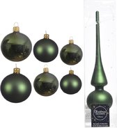Groot pakket glazen kerstballen donkergroen glans/mat 50x stuks - 4-6-8 cm incl piek mat 26 cm