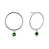 Silventi 9SIL-21171 Zilveren Oorknopjes met Ringen en Hangertje - 22 mm doorsnee - Groene Zandsteen - 4 mm - Rhodium - Zilver