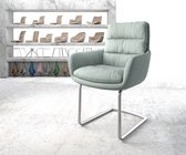 Gestoffeerde-stoel Abelia-Flex met armleuning sledemodel rond roestvrij staal stripes mint